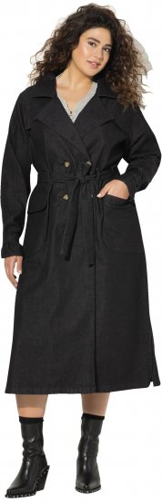Ulla Popken Denim Acid Wash Trench Coat Black - Jakker - 
