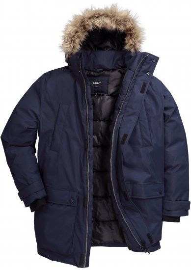 Men Plus Parka With Fur Hood Navy - Jakker - Jakker i store størrelser, 2XL- 12XL