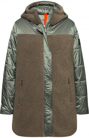 Ulla Popken Mixed Texture Fleece Quilted Jacket Olive - DAMETØJ 40-66 - 