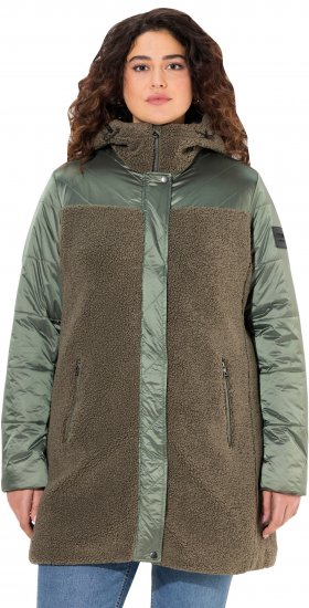 Ulla Popken Mixed Texture Fleece Quilted Jacket Olive - DAMETØJ 40-66 - 