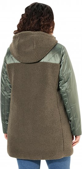 Ulla Popken Mixed Texture Fleece Quilted Jacket Olive - DAMETØJ 40-66 - 