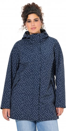 Ulla Popken Raindrop Print Longline Waterproof Jacket Navy - Jakker - 
