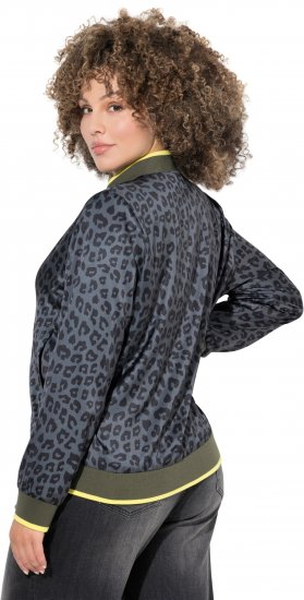 Ulla Popken Reversible Leopard Print College Collar Jacket Olive Grey - Jakker - 