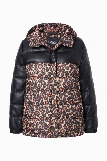 Ulla Popken HYPRAR Leopard And Leather Look Quilted Jacket Black - Jakker - 
