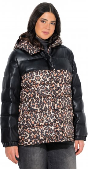 Ulla Popken HYPRAR Leopard And Leather Look Quilted Jacket Black - Jakker - 