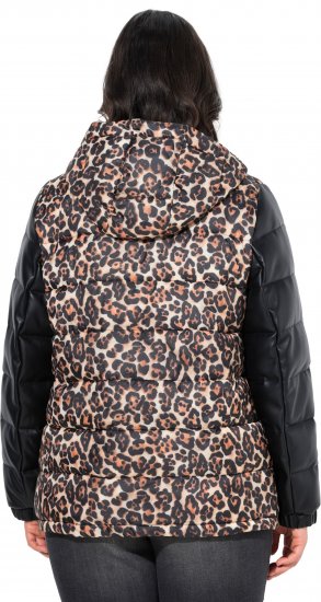 Ulla Popken HYPRAR Leopard And Leather Look Quilted Jacket Black - Jakker - 