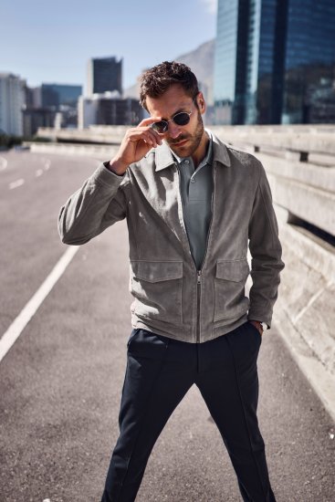 JP1880 Leather Jacket Lamskin Suede Grey - Jakker - Jakker i store størrelser, 2XL- 12XL