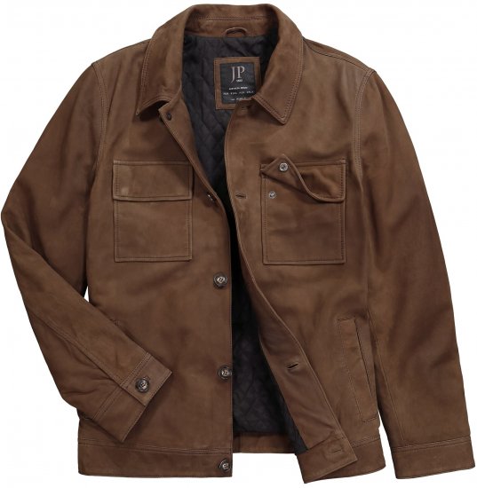 JP1880 Leather Jacket Nubuck Shirt Collar Brown - Jakker - Jakker i store størrelser, 2XL- 12XL