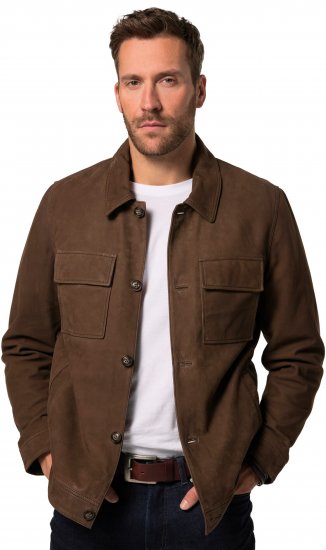 JP1880 Leather Jacket Nubuck Shirt Collar Brown - Jakker - Jakker i store størrelser, 2XL- 12XL