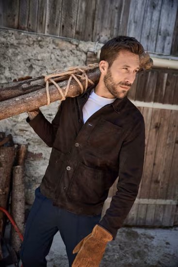 JP1880 Leather Jacket Goat Suede Shirt Collar Dark Brown - Jakker - Jakker i store størrelser, 2XL- 12XL