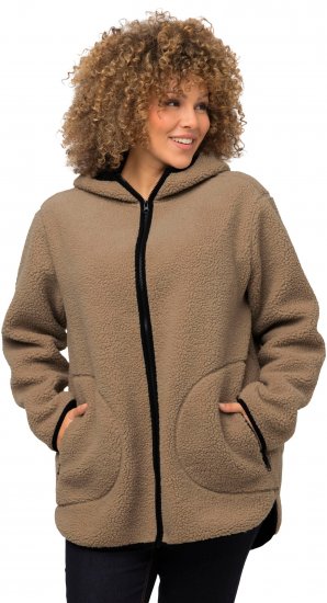 Ulla Popken Long Sleeve Hooded Teddy Jacket Putty - Jakker - 