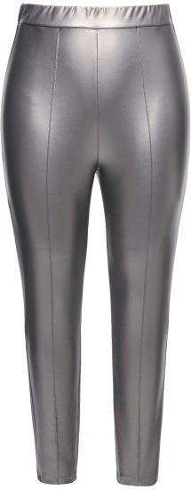 Ulla Popken Metallic Faux Leather Leggings Silver - Jeans & Bukser i Store Størrelser – Plus Size - 