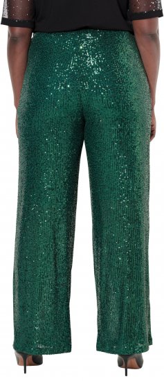 Ulla Popken Wide Leg Sequined Pants Dark Green - Jeans & Bukser i Store Størrelser – Plus Size - 