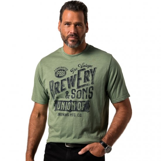 JP1880 T-Shirt Short Sleeve Chest Print Eucalyptus Green - T-shirts - T-shirts i store størrelser - 2XL-14XL