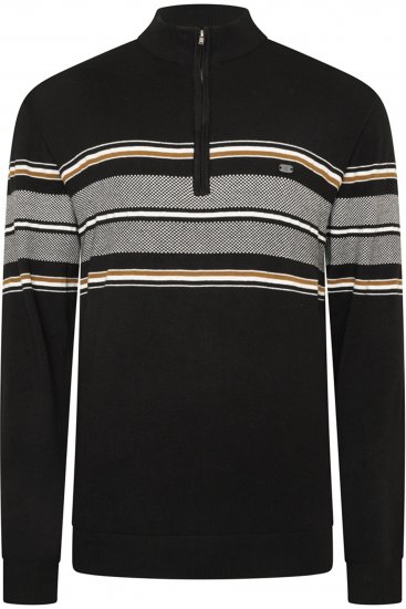 Kam Jeans 93 Stripe 1/4 Zipper Knitted Sweater Black - Trøjer og hættetrøjer - Trøjer og Hættetrøjer i store størrelser - 2XL-14XL