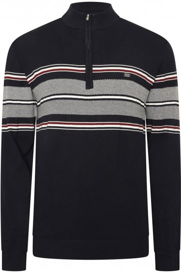 Kam Jeans 93 Stripe 1/4 Zipper Knitted Sweater Navy - Trøjer og hættetrøjer - Trøjer og Hættetrøjer i store størrelser - 2XL-14XL