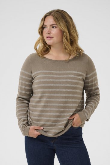 Kaffe Curve Linia Boatneck Pullover Morel Melange with Silver Lurex - Striktrøjer - 
