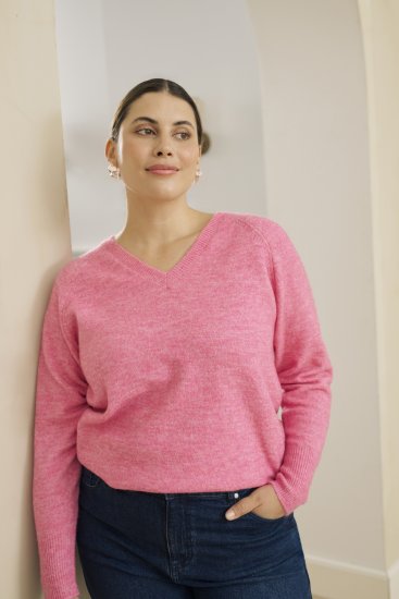 Kaffe Curve Emilia Pullover Pink Power Melange - Striktrøjer - 