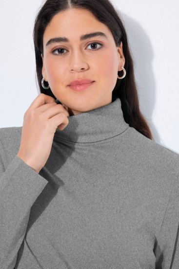 Ulla Popken Basic Long Sleeve Slim Fit Turtleneck Light Grey Melange - Hættetrøjer og sweatshirts - Bløde sweatshirts, hoodies & strik