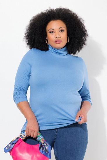 Ulla Popken Basic Long Sleeve Slim Fit Turtleneck Light Cornflower - Hættetrøjer og sweatshirts - Bløde sweatshirts, hoodies & strik