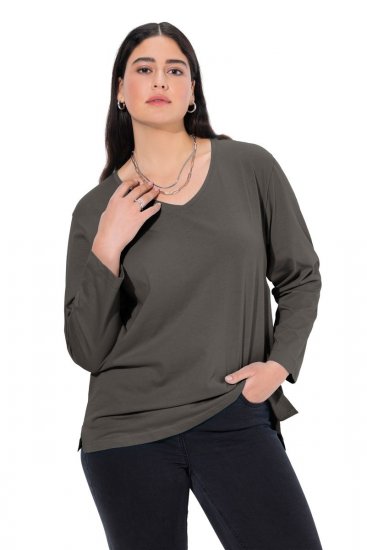 Ulla Popken Back To Basics V-Neck Relaxed Fit Cotton Tee Graphite Grey - T-shirts - T-shirts til kvinder