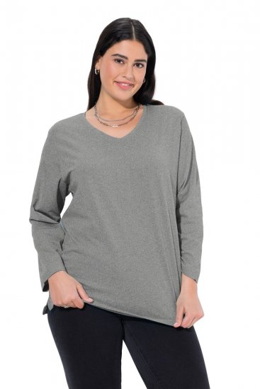 Ulla Popken Back To Basics V-Neck Relaxed Fit Cotton Tee Light Grey Melange - T-shirts - T-shirts til kvinder