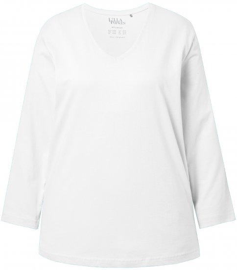 Ulla Popken Back To Basics V-Neck Relaxed Fit Cotton Tee Snow White - T-shirts - 