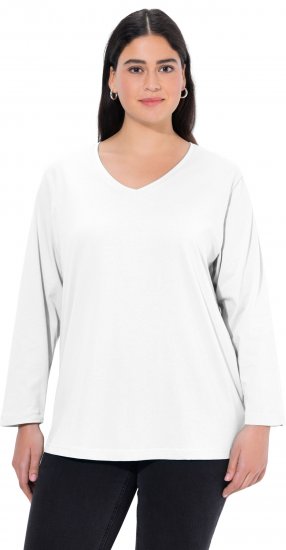 Ulla Popken Back To Basics V-Neck Relaxed Fit Cotton Tee Snow White - T-shirts - 