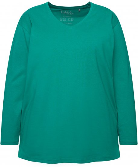 Ulla Popken Back To Basics V-Neck Relaxed Fit Cotton Tee Emerald Green - T-shirts - T-shirts til kvinder