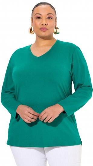 Ulla Popken Back To Basics V-Neck Relaxed Fit Cotton Tee Emerald Green - T-shirts - T-shirts til kvinder