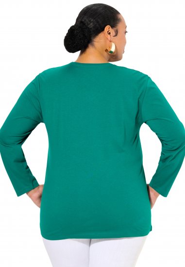 Ulla Popken Back To Basics V-Neck Relaxed Fit Cotton Tee Emerald Green - T-shirts - T-shirts til kvinder