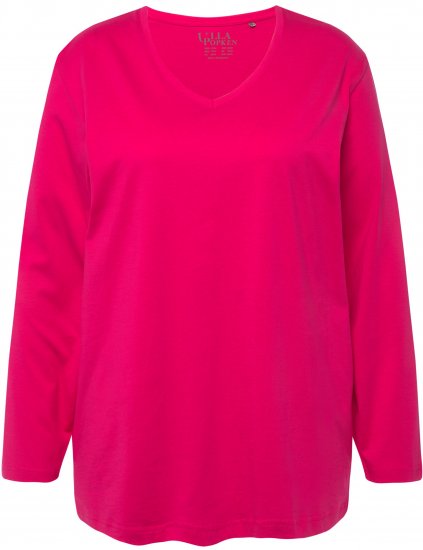 Ulla Popken Back To Basics V-Neck Relaxed Fit Cotton Tee Magenta Pink - T-shirts - T-shirts til kvinder