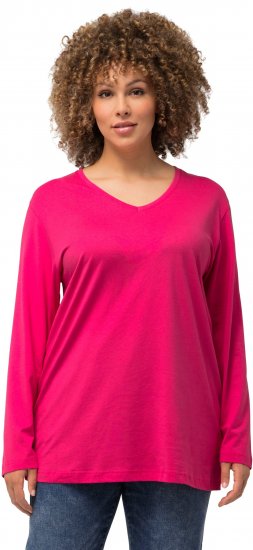 Ulla Popken Back To Basics V-Neck Relaxed Fit Cotton Tee Magenta Pink - T-shirts - T-shirts til kvinder