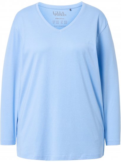 Ulla Popken Back To Basics V-Neck Relaxed Fit Cotton Tee Light Blue - T-shirts - T-shirts til kvinder