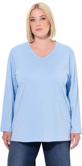Ulla Popken Back To Basics V-Neck Relaxed Fit Cotton Tee Light Blue - T-shirts - T-shirts til kvinder
