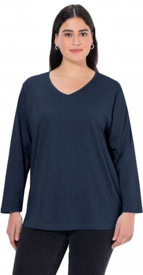 Ulla Popken Back To Basics V-Neck Relaxed Fit Cotton Tee Navy Blue - T-shirts - 