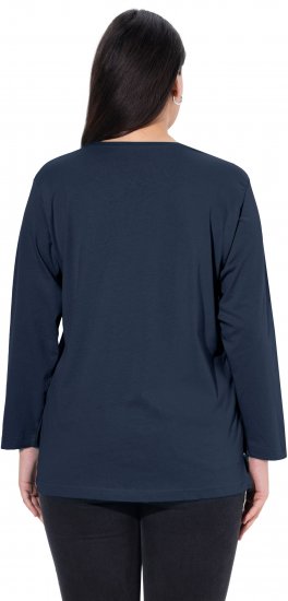 Ulla Popken Back To Basics V-Neck Relaxed Fit Cotton Tee Navy Blue - T-shirts - 