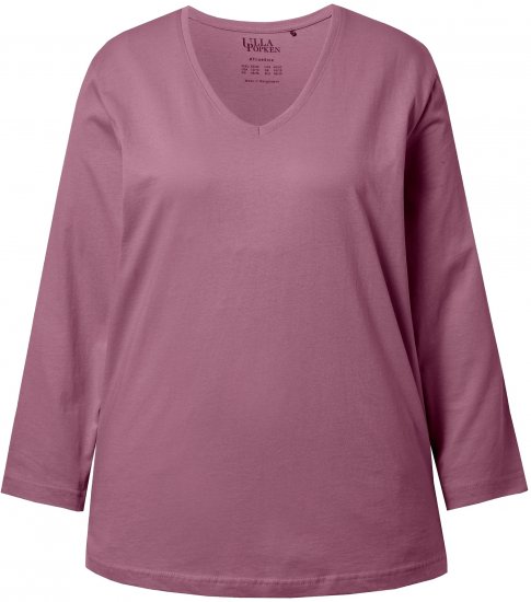 Ulla Popken Back To Basics V-Neck Relaxed Fit Cotton Tee Dark Rose - T-shirts - T-shirts til kvinder
