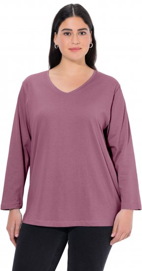 Ulla Popken Back To Basics V-Neck Relaxed Fit Cotton Tee Dark Rose - T-shirts - T-shirts til kvinder