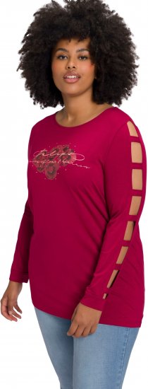 Ulla Popken Rhinestone Accent Statement Cutout Sleeve Stretch Knit Top Wine Red - Trykte T-shirts til kvinder - 