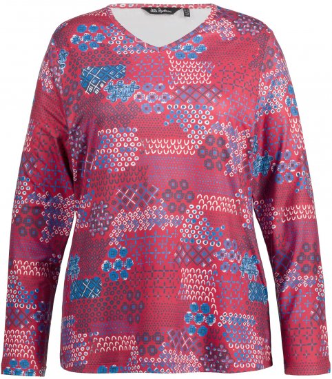 Ulla Popken Graphic Print Recycled Polyester Quick Dry Stretch Top Salsa Red - Trykte T-shirts til kvinder - 