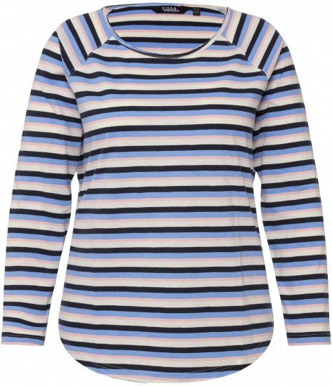 Ulla Popken Striped A-Line Long Sleeve Tee Navy Blue - Trykte T-shirts til kvinder - Printede T-shirts til Damer