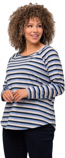 Ulla Popken Striped A-Line Long Sleeve Tee Navy Blue - Trykte T-shirts til kvinder - Printede T-shirts til Damer