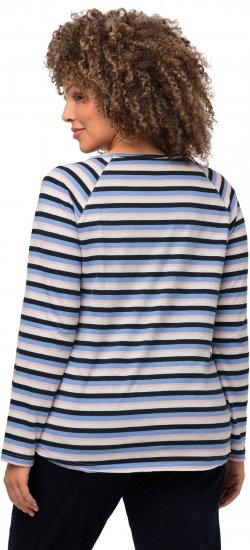 Ulla Popken Striped A-Line Long Sleeve Tee Navy Blue - Trykte T-shirts til kvinder - Printede T-shirts til Damer