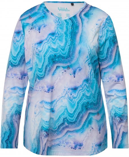 Ulla Popken Marble Ski Top with Gaiter Bright Turquoise - Trykte T-shirts til kvinder - 