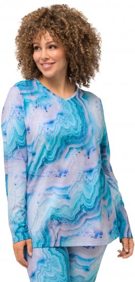 Ulla Popken Marble Ski Top with Gaiter Bright Turquoise - Trykte T-shirts til kvinder - 