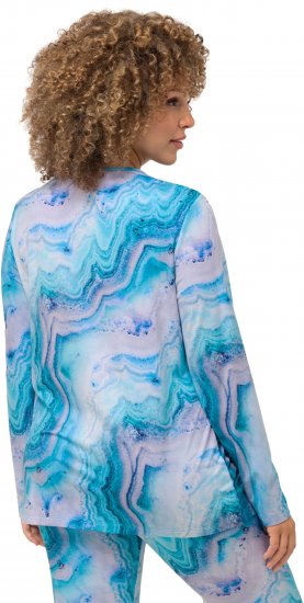 Ulla Popken Marble Ski Top with Gaiter Bright Turquoise - Trykte T-shirts til kvinder - 