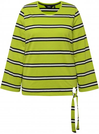Ulla Popken Striped Hem Long Sleeve Tee Apple Green - Trykte T-shirts til kvinder - 