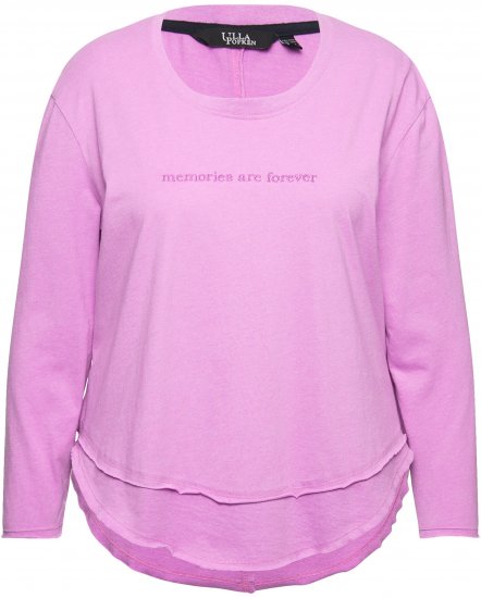 Ulla Popken Layered Look Memories Embroidered Long Sleeve Tee Amethyst - Trykte T-shirts til kvinder - 