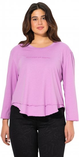 Ulla Popken Layered Look Memories Embroidered Long Sleeve Tee Amethyst - Trykte T-shirts til kvinder - 